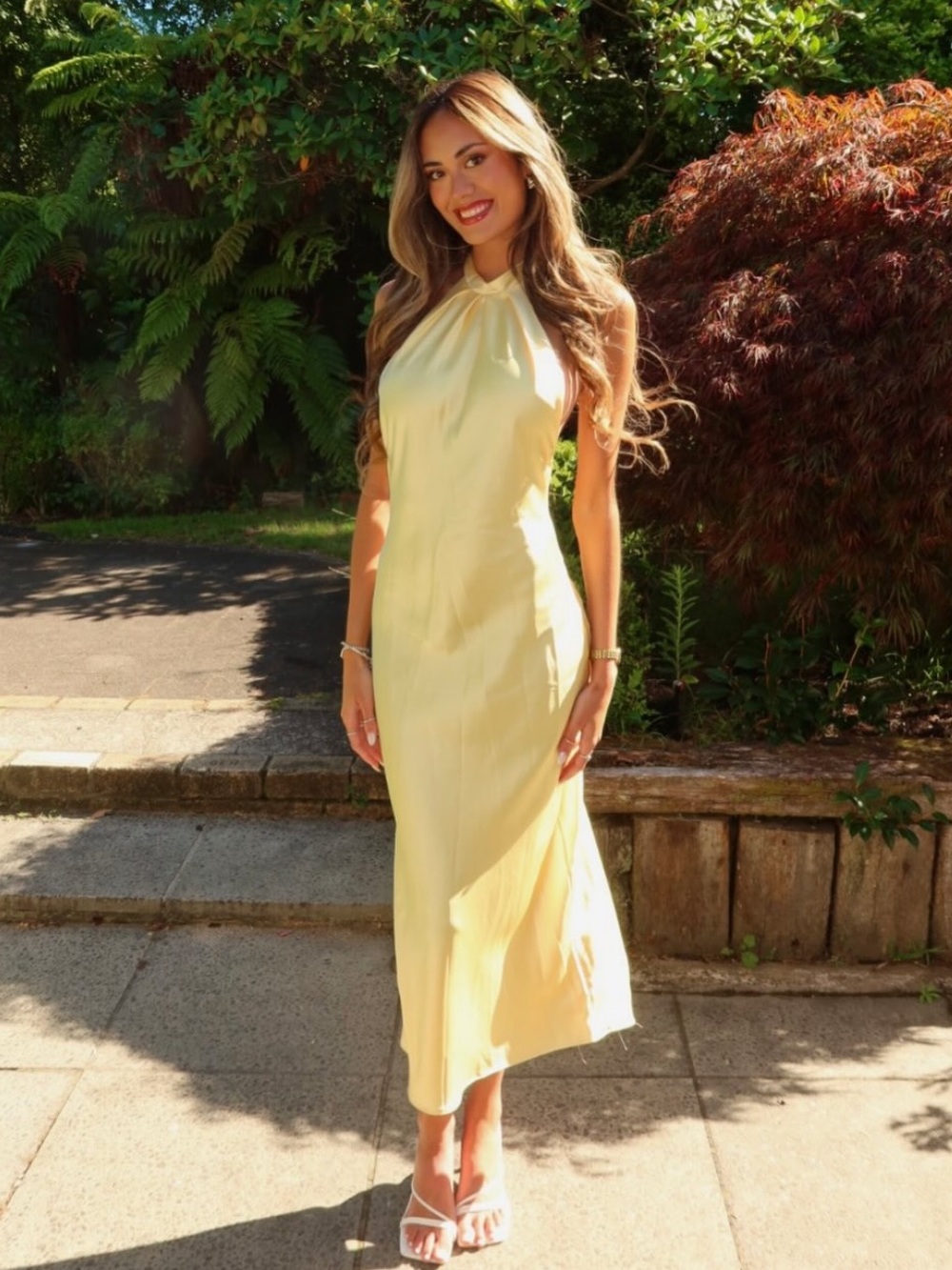 Zara Pale Yellow Halter Maxi Dress
